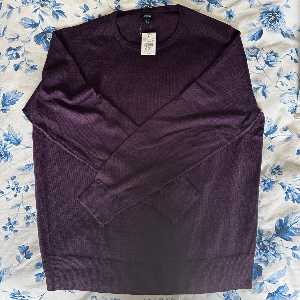 J. Crew Men’s Merino Wool Blend Crewneck Sweater In Deep Plum Size Xl